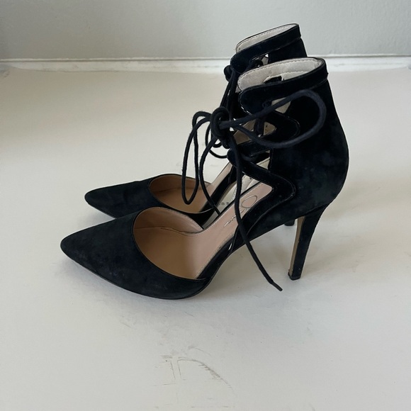 Jessica Simpson Cena Lace Up Black Suede Pointy Toe Heels Women's Size 8 - Picture 3 of 14